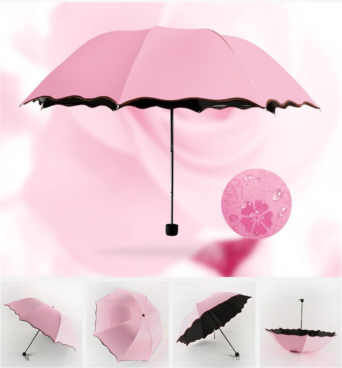 Rosa Faltschirm,AntiUV-Sonnenschirm Taschenregenschirm DÖRÖY Wasserblühender Regenschirm,regenfester