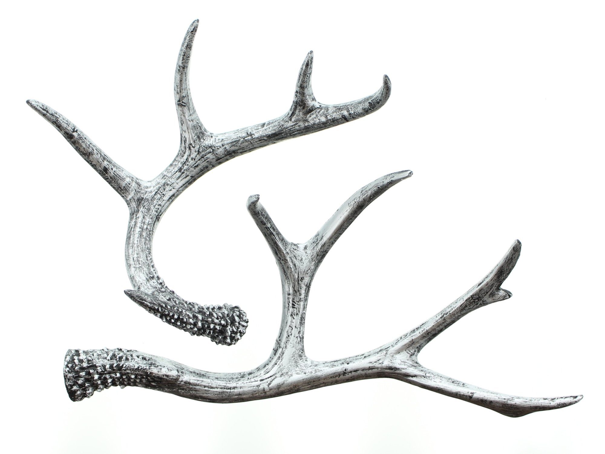 Dekogeweih aus Polyresin in schwarz / silber 19 + 30 cm lang, Dekofigur Tischdeko