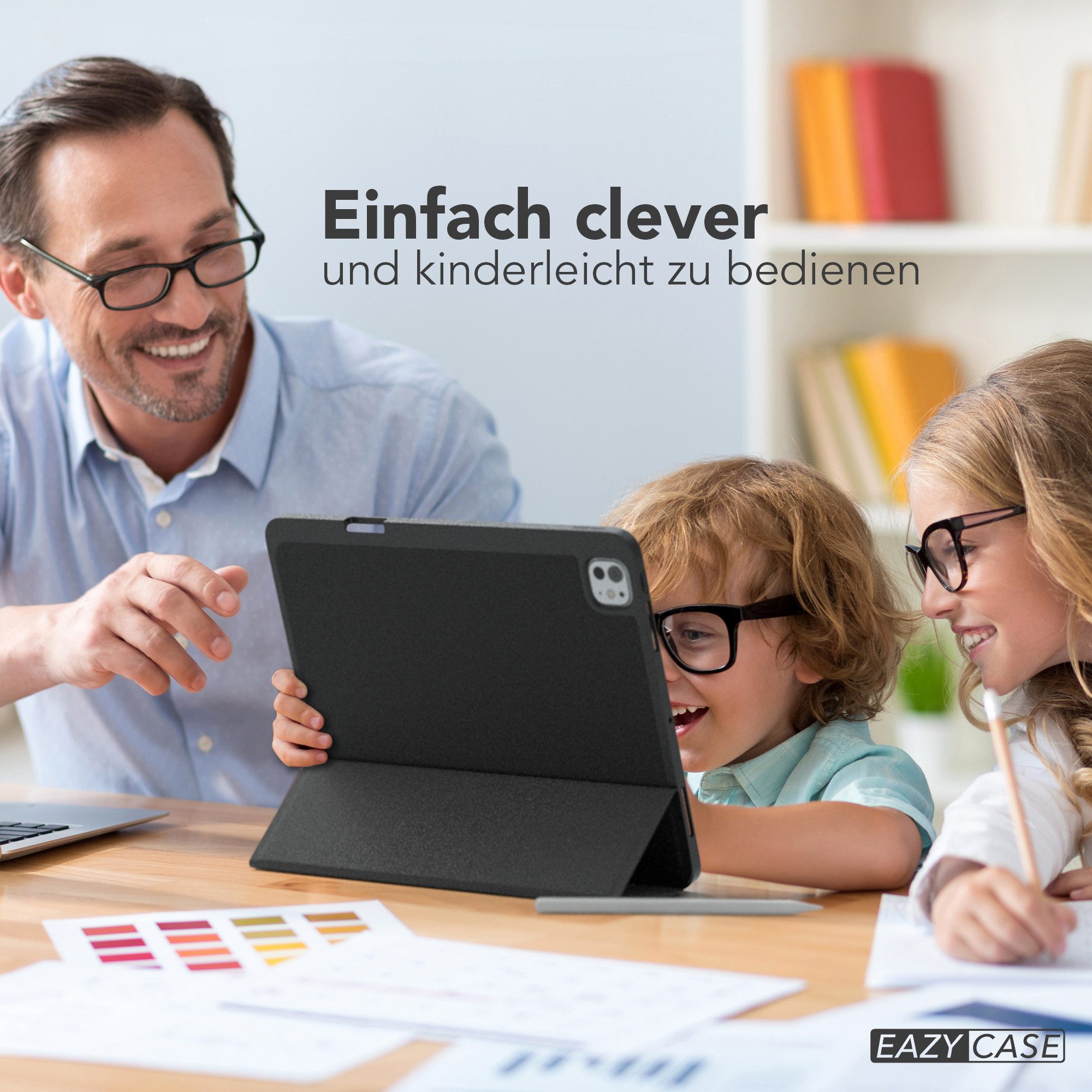 EAZY CASE Tablet-Hülle Penholder Smartcase für Apple iPad Pro 13 (2024) 13 Zoll, Hülle Schutzhülle mit Sleep Wake Up Funktion Etui zum Klappen Schwarz