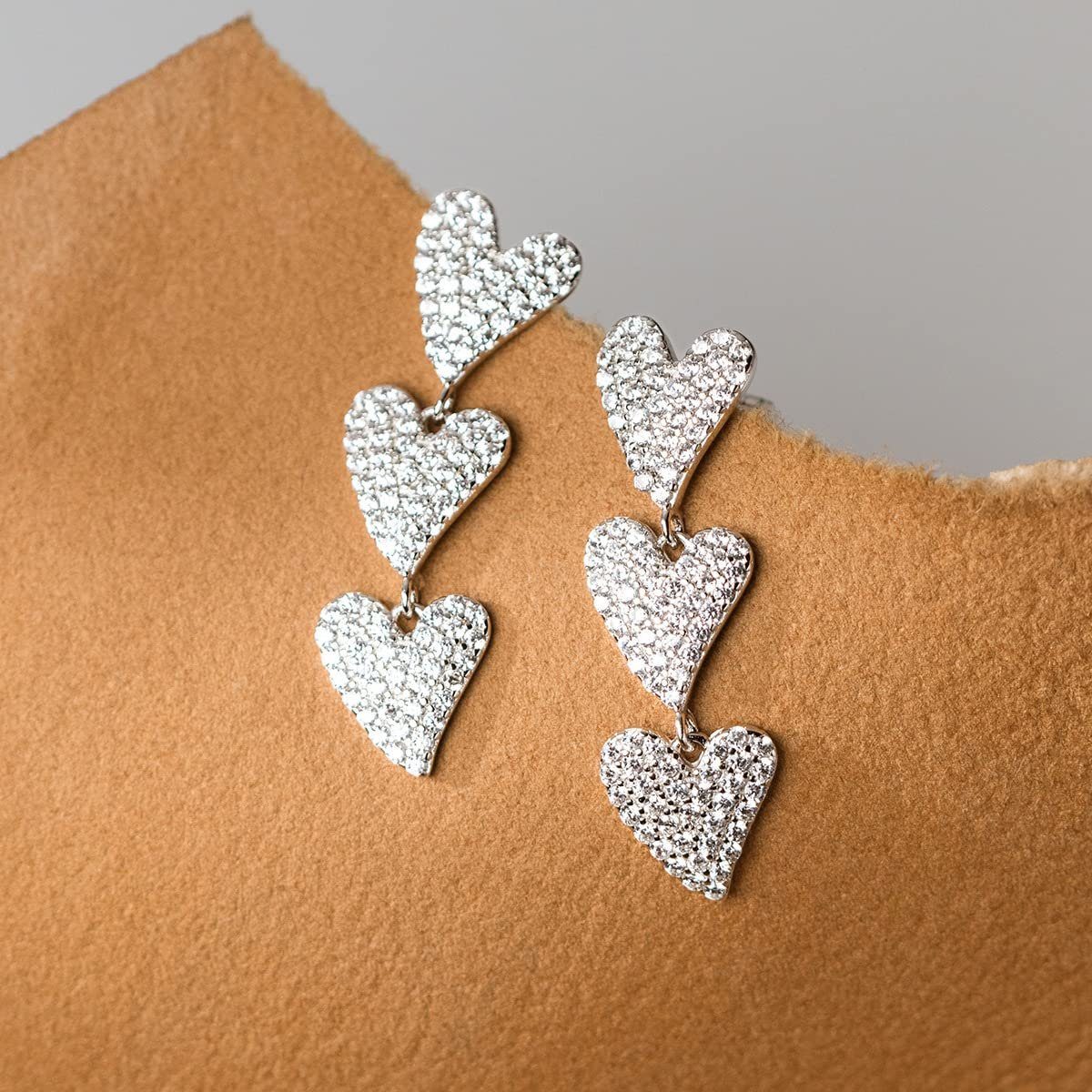 POCHUMIDUU Paar Ohrhänger Legierungen Drop Women Wedding Heart Earrings Earrings Dangle (2-tlg., Teen Girls Love Dangle Earrings), CZ for Shiny Sweet Heart