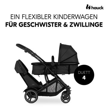 Hauck Geschwisterwagen Duett 4 - Black, Geschwisterkinderwagen Geschwisterbuggy inkl. Regenverdeck - bis 36 kg
