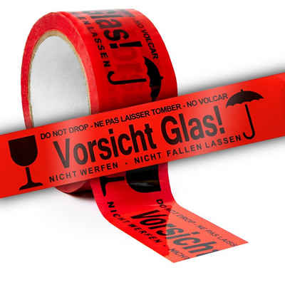 ARLI Klebeband 36x Klebeband " Vorsicht Glas " Packband rot (36-St., Rollen) Paketband PP 48 mm x 66 m Paket Band