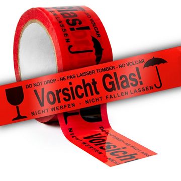 ARLI Klebeband 6x Klebeband " Vorsicht Glas " Packband rot Paketband (6er, 6-St., Set) PP 48 mm x 66 m Paket Band - 6 Rollen