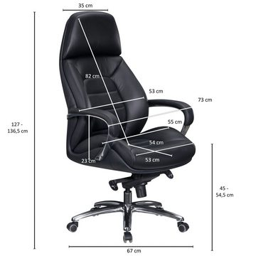 KADIMA DESIGN Chefsessel MIRON - Ergonomischer Ledersessel mit Wippmechanik & Rollen