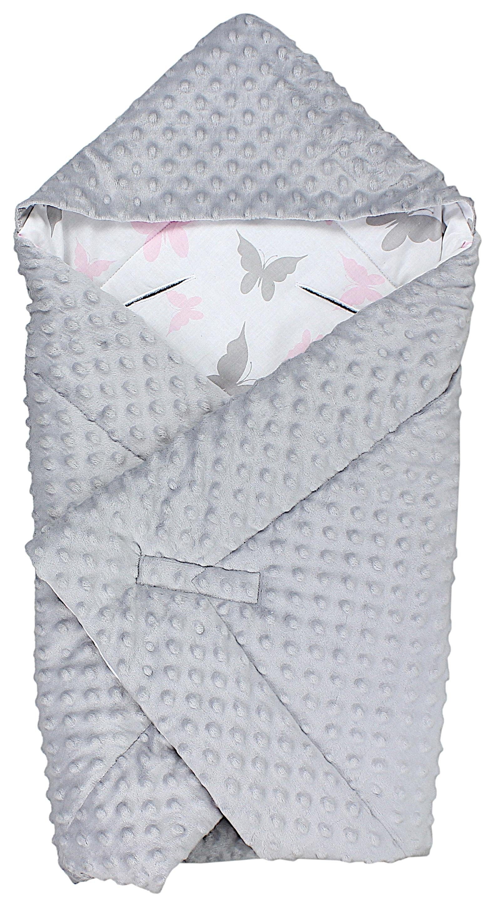 TupTam / Hellgrau Minky, Einschlagdecke Baby Babyschale Schmetterling für Rosa Einschlagdecke Wattiert Winter