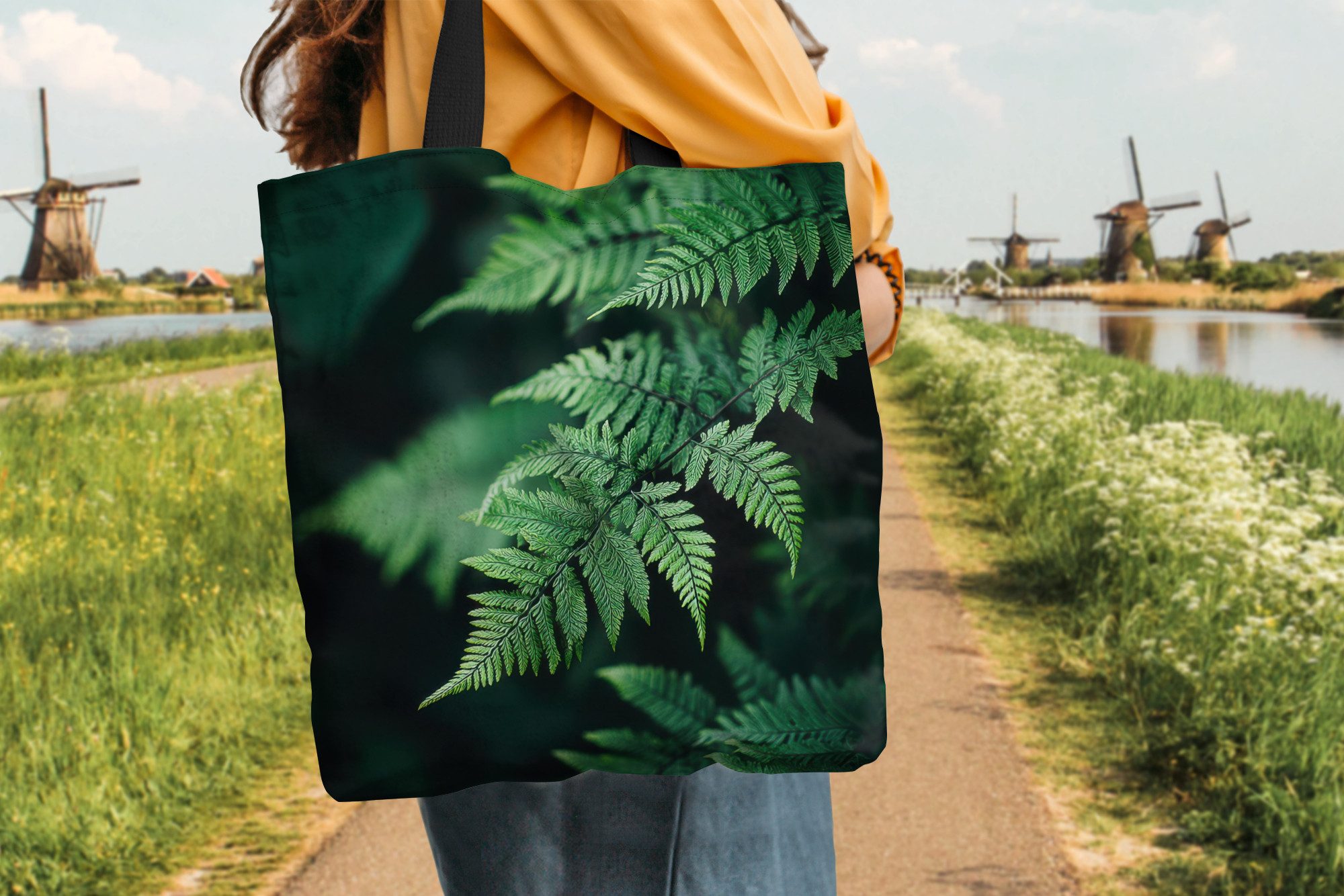 MuchoWow Shopper Farnblatt - Grün - Textur - Unscharf, Handtasche, Damen und Herren, Schultertasche, Umhängetasche, Tote Bag
