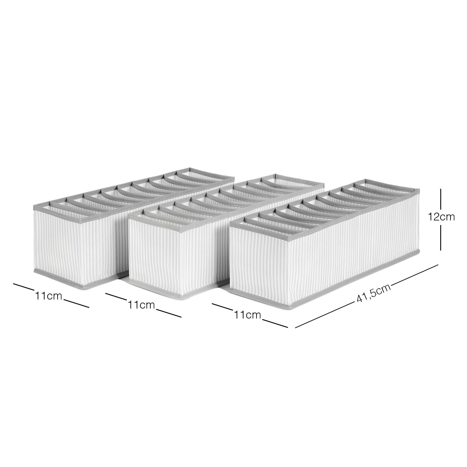 Home Schubladen-Organizer Aufbewahrungsboxen 3er Set) grau Set gefütterte textile Schubladeneinsatz Ocean (3er