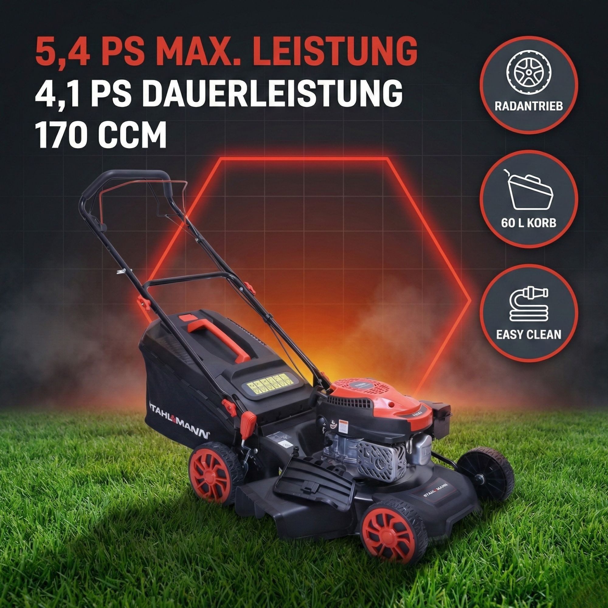 Stahlmann Benzinrasenmäher Rasenmäher Benzin mit Antrieb BR460 – 5,4PS (4,0 günstig online kaufen