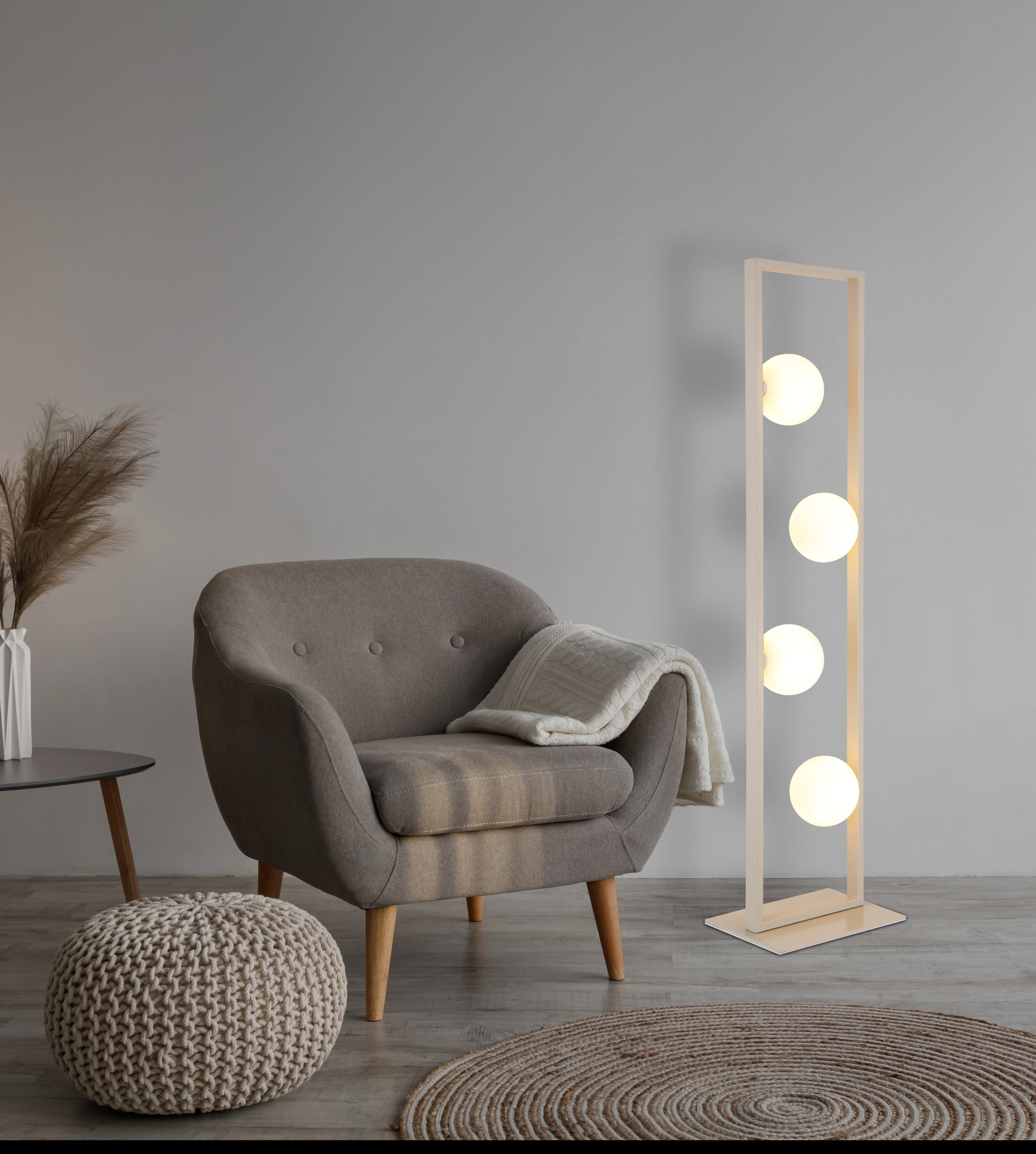 NOWA Stehlampe NANDA, ohne Leuchtmittel, Stehleuchte,Sand,Wohnraum,Schlafzimmer,Glaskugel opal,Flur,modern