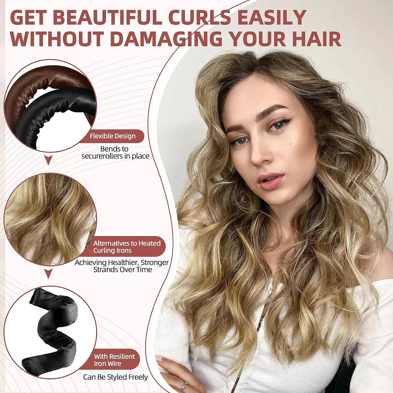 AURIVION Lockenwickler Hitzefreie Lockenwickler 6er Set für Locken über Nacht, Set, 6 tlg., Lockenwickler ohne Hitze für langes Haar schonendes Styling
