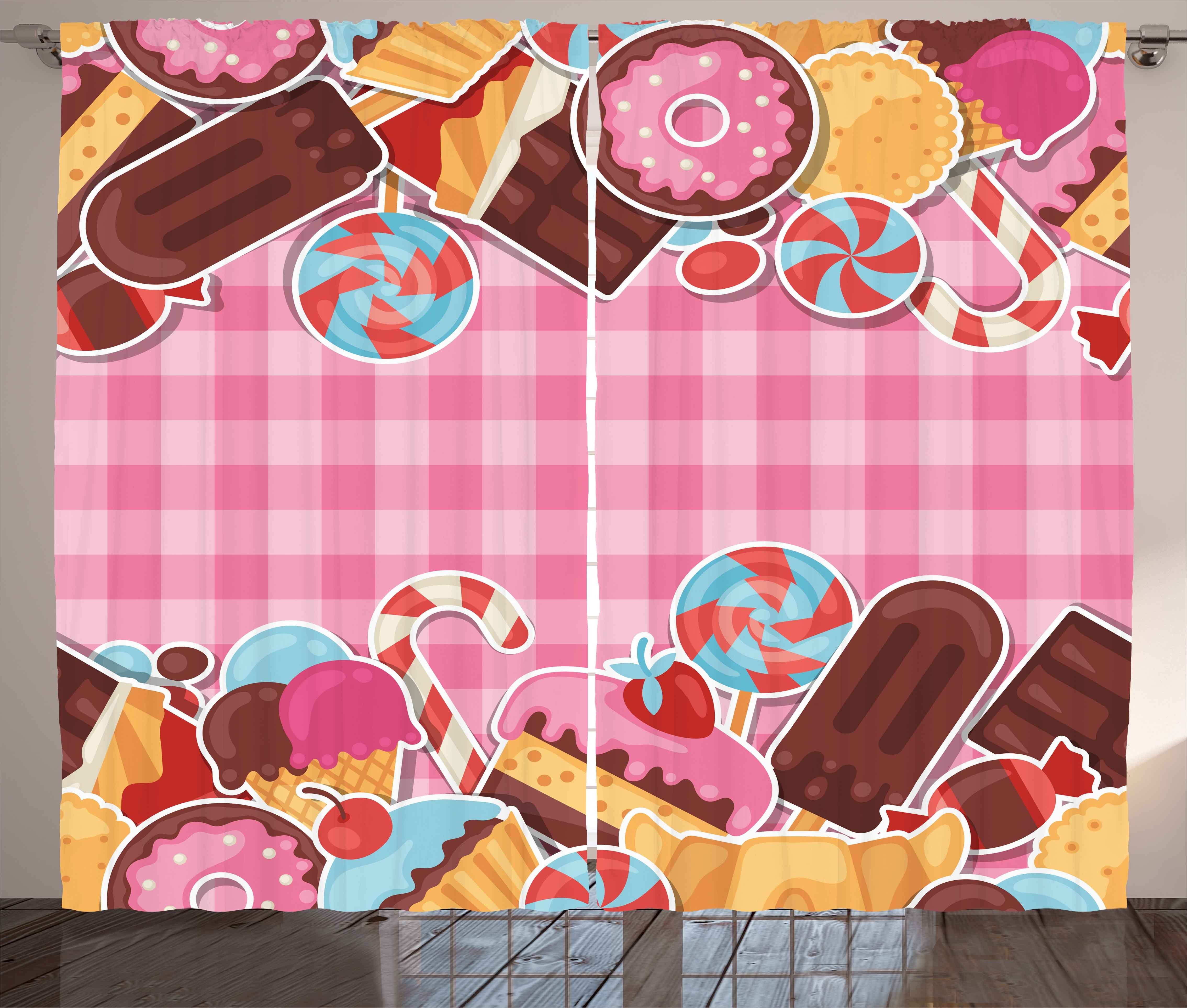 Gardine Schlafzimmer Kräuselband Vorhang mit Schlaufen und Haken, Abakuhaus, Süss Süßigkeit Keks Zuckerkuchen
