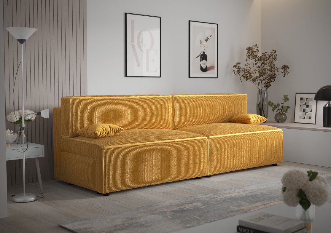 Schlaffunktion Schlafsofa, Sofa mit pressiode MIRAX2 Bettkasten 262cm COUCH und Gelb
