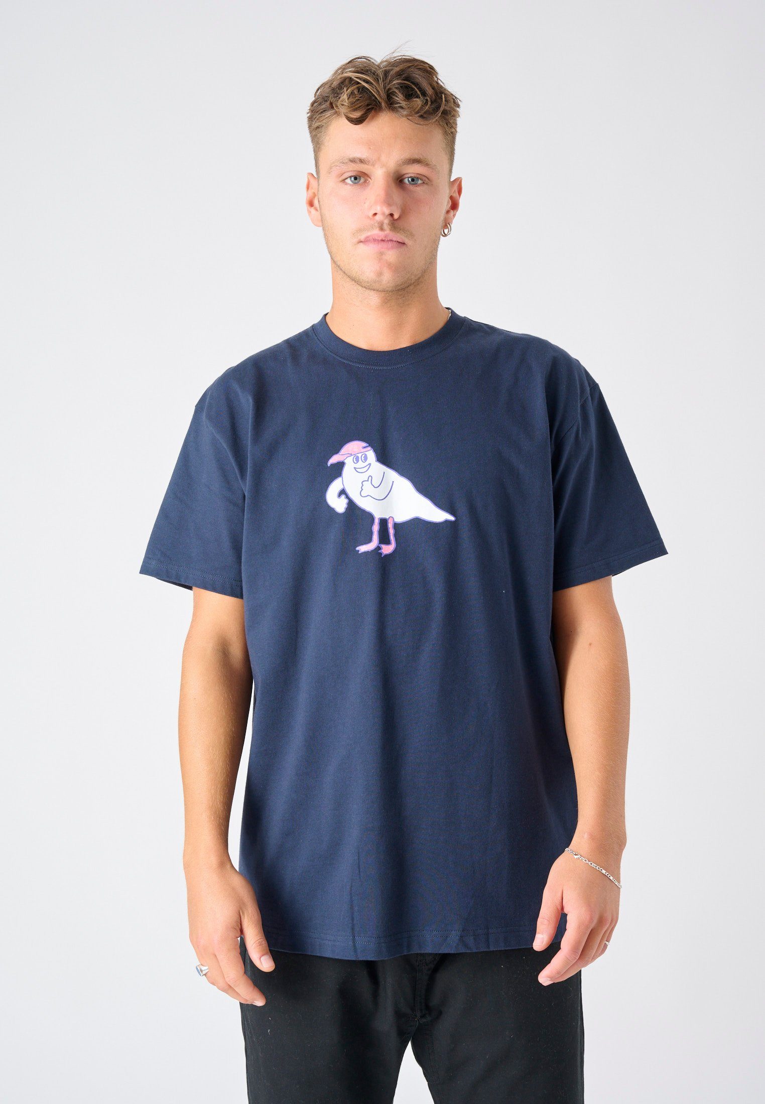 Schnitt lockerem T-Shirt Cleptomanicx dunkelblau Cap Gull In (1-tlg)