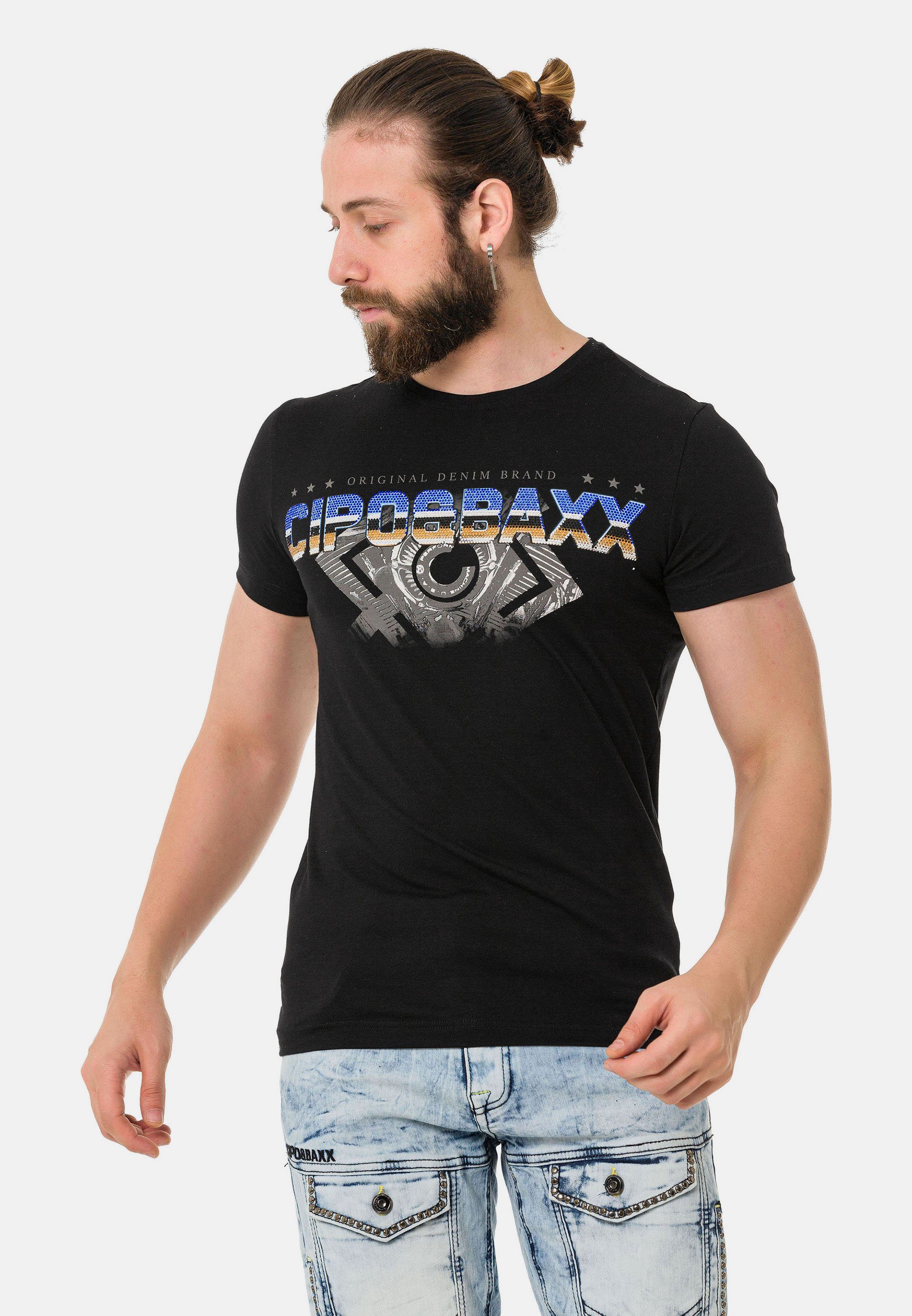 Marken-Schriftzug schwarz mit Baxx trendigem Cipo T-Shirt &