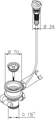 AQUADE Ablaufgarnitur Spülenablaufgarnitur 70 mm 1 1/2 Zoll mit Raumschaffer und Überlauf für Spüle