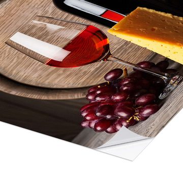 Posterlounge Wandfolie Editors Choice, Rotwein mit Käse und Trauben, Mediterran Fotografie