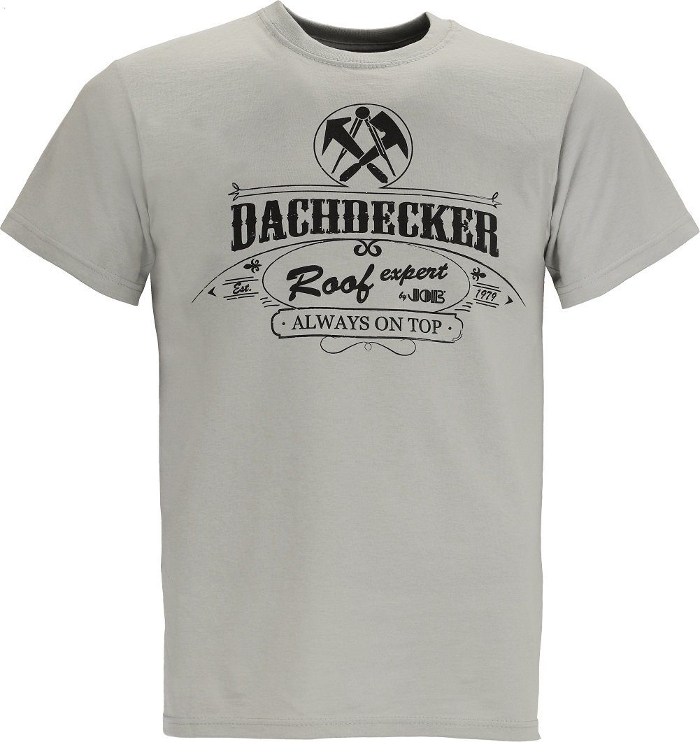 ROOF-EXPERT-T-Shirt JOB zinkgrau, Print-Shirt Dachdecker-Logo Dachdecker Rundhals,