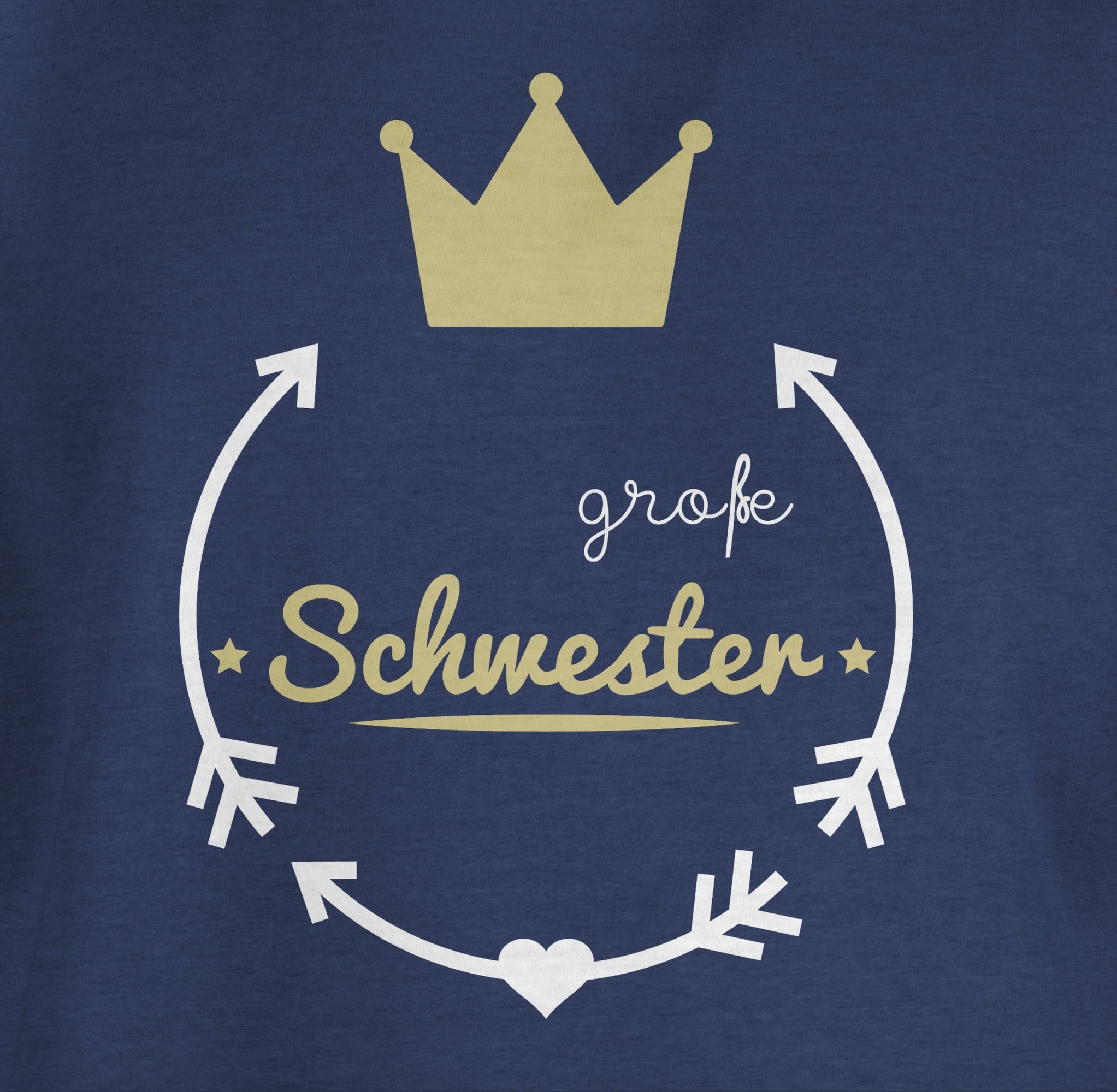 Dunkelblau Krone Schwester Meliert Geschwister Geschenk Shirtracer 2 Große Schwester T-Shirt Weiss - -