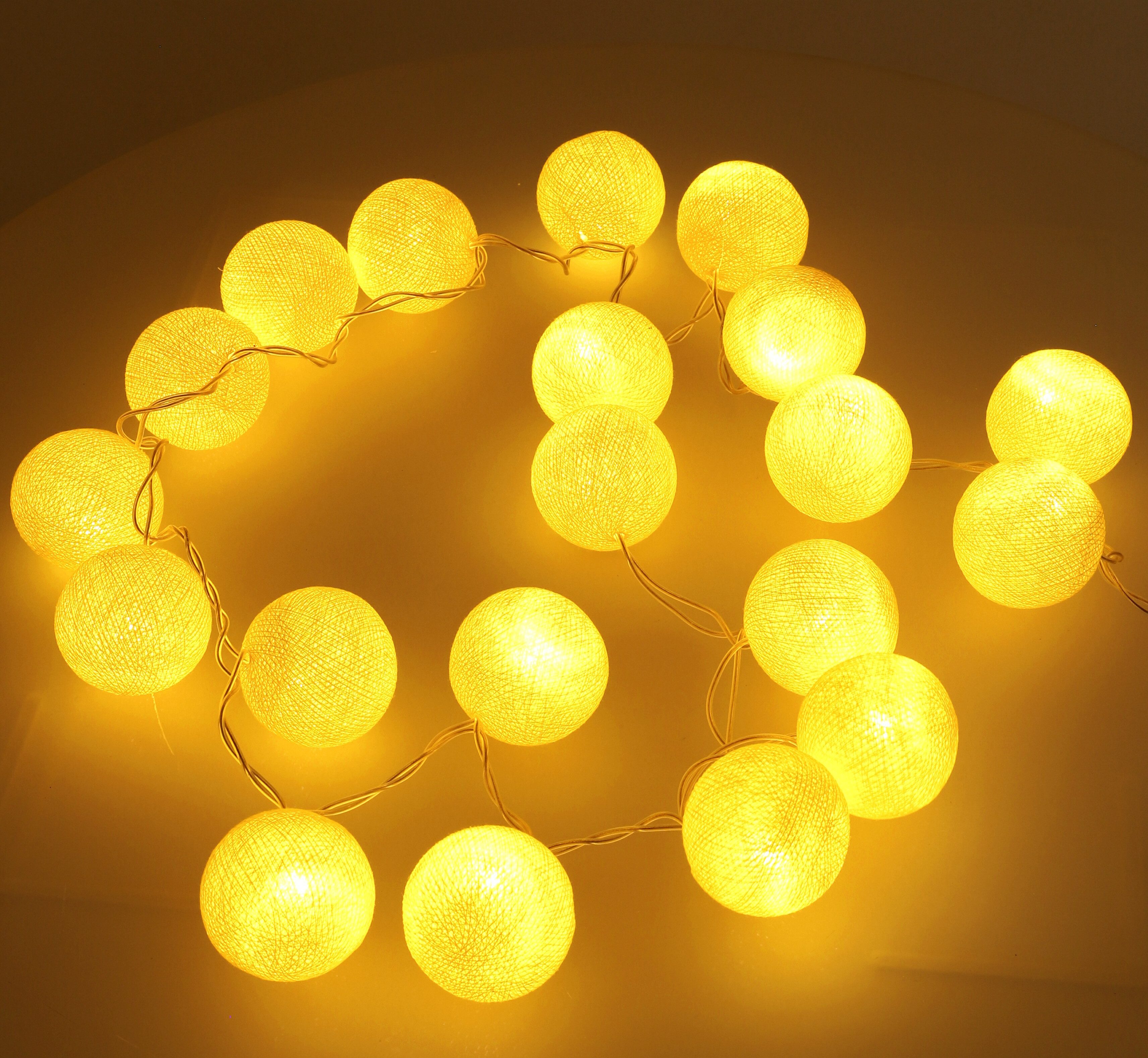 Guru-Shop LED-Lichterkette Stoff Ball Batterielichterkette 3xAA 20`er LED..
