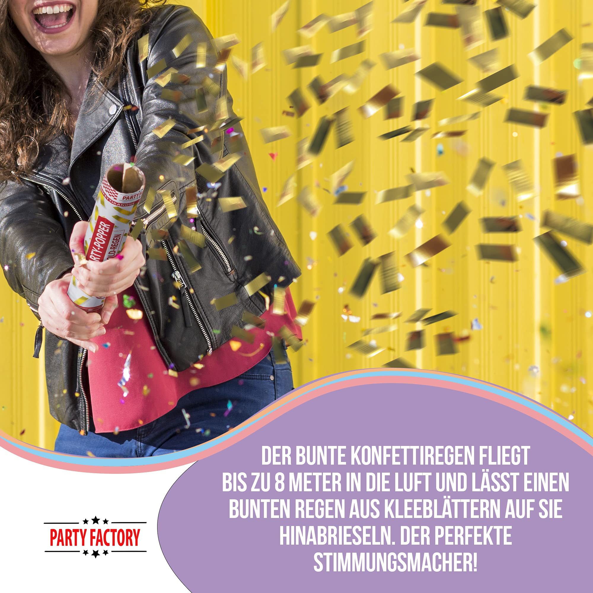 Party Factory Konfetti Party Popper 40cm, Goldregen, mit glitzernden goldfarbendenFolienkonfetti