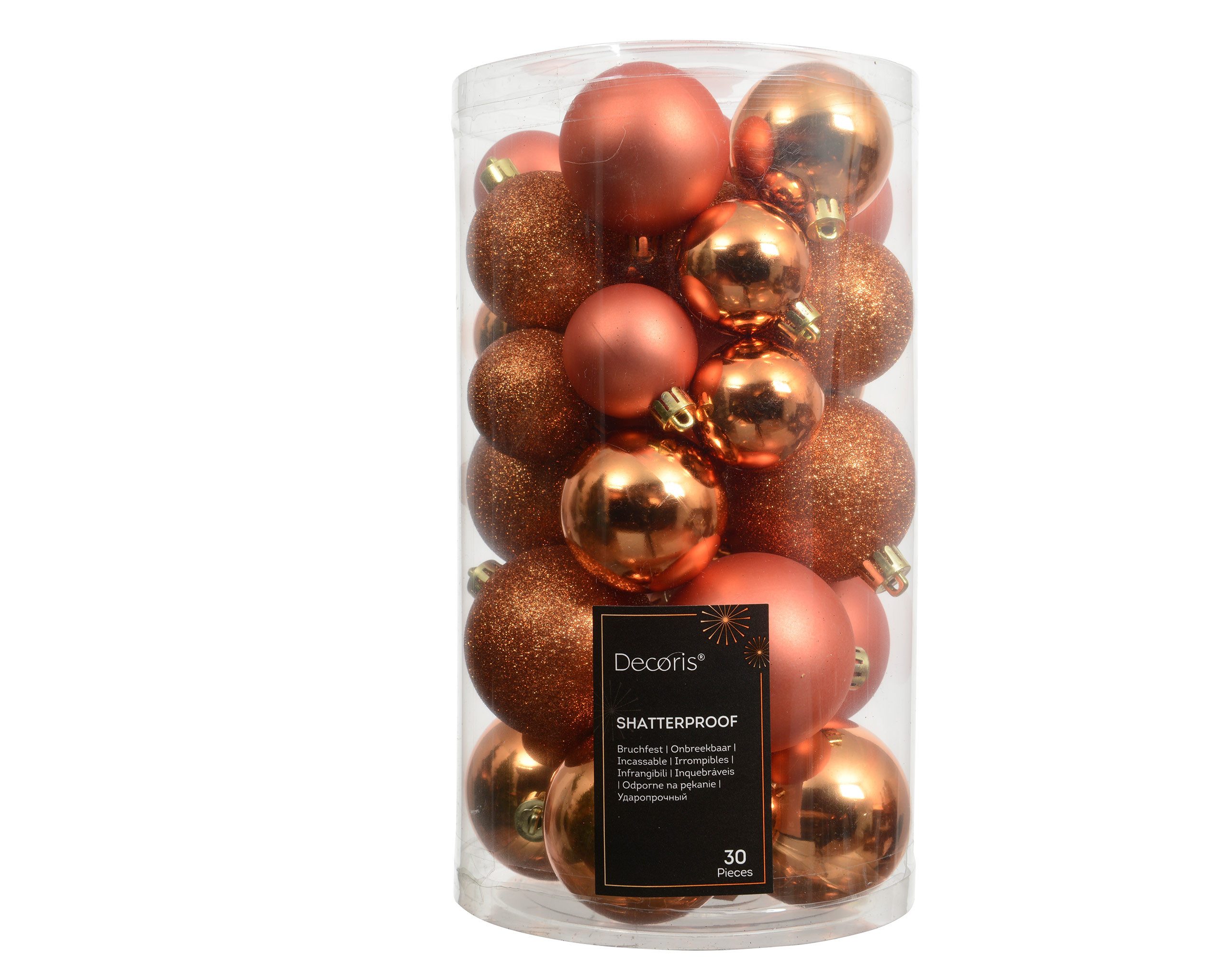 Kaemingk Weihnachtsbaumkugel, Weihnachtskugeln Kunststoff 4-6cm Mix 30er Set - Warmorange