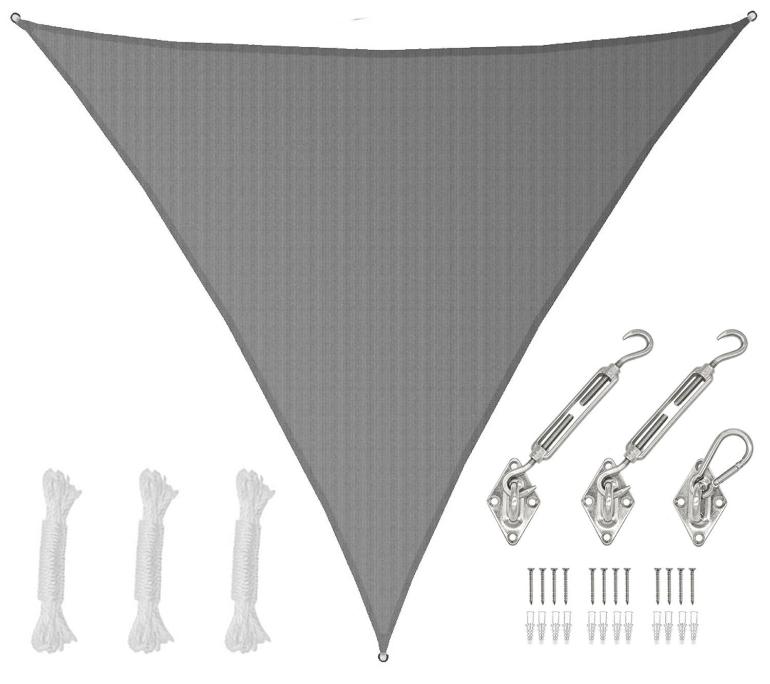 Sonnensegel 7x7x7 HDPE Sonnensegel Dreieck Grau mit Befestigung