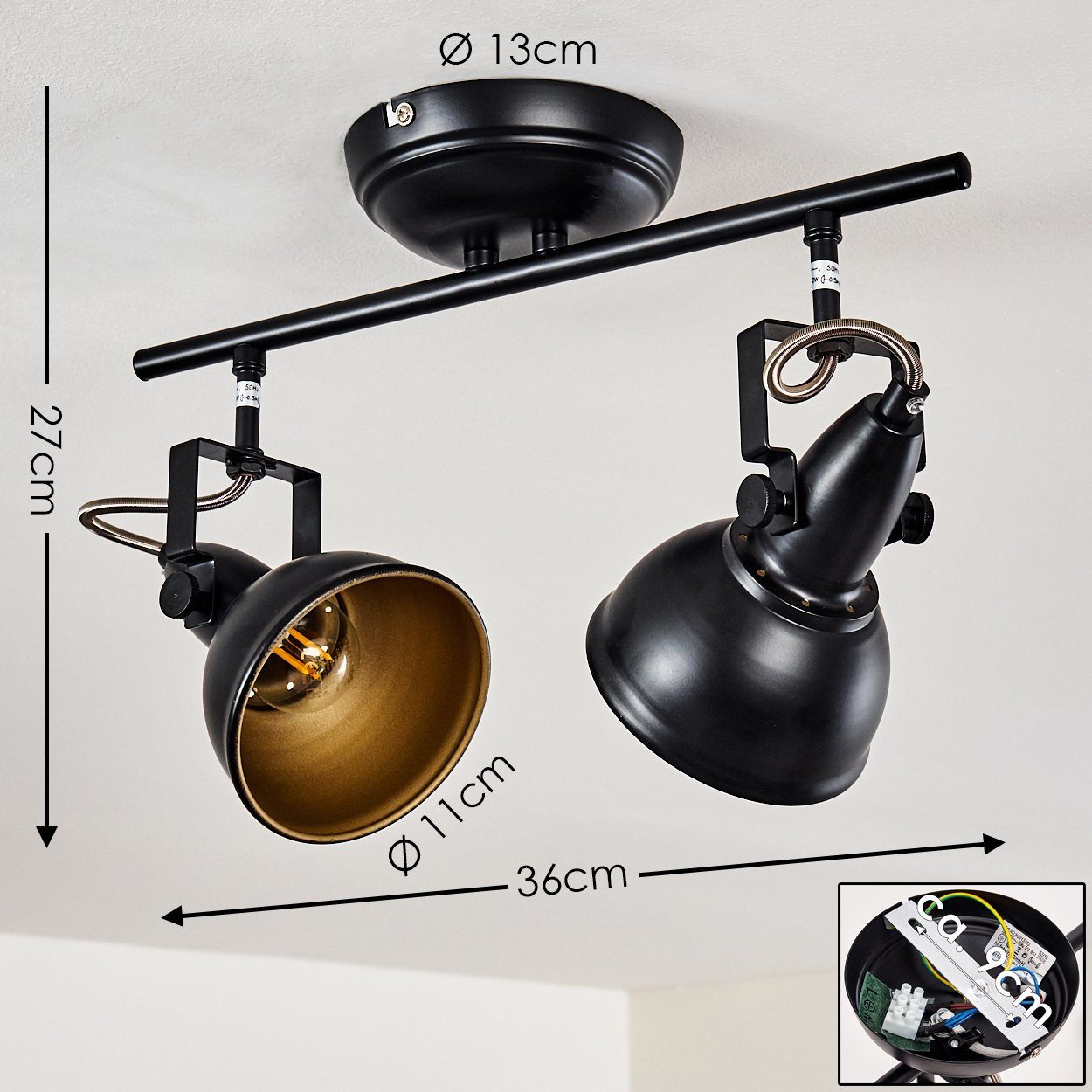 hofstein Deckenleuchte »Arazane« Deckenlampe aus Metall in Schwarz/Gold, ohne Leuchtmittel, mit verstellbaren Strahlern, 2xE14, Spot im Retro/Vintage Design – Bild 2 von 5