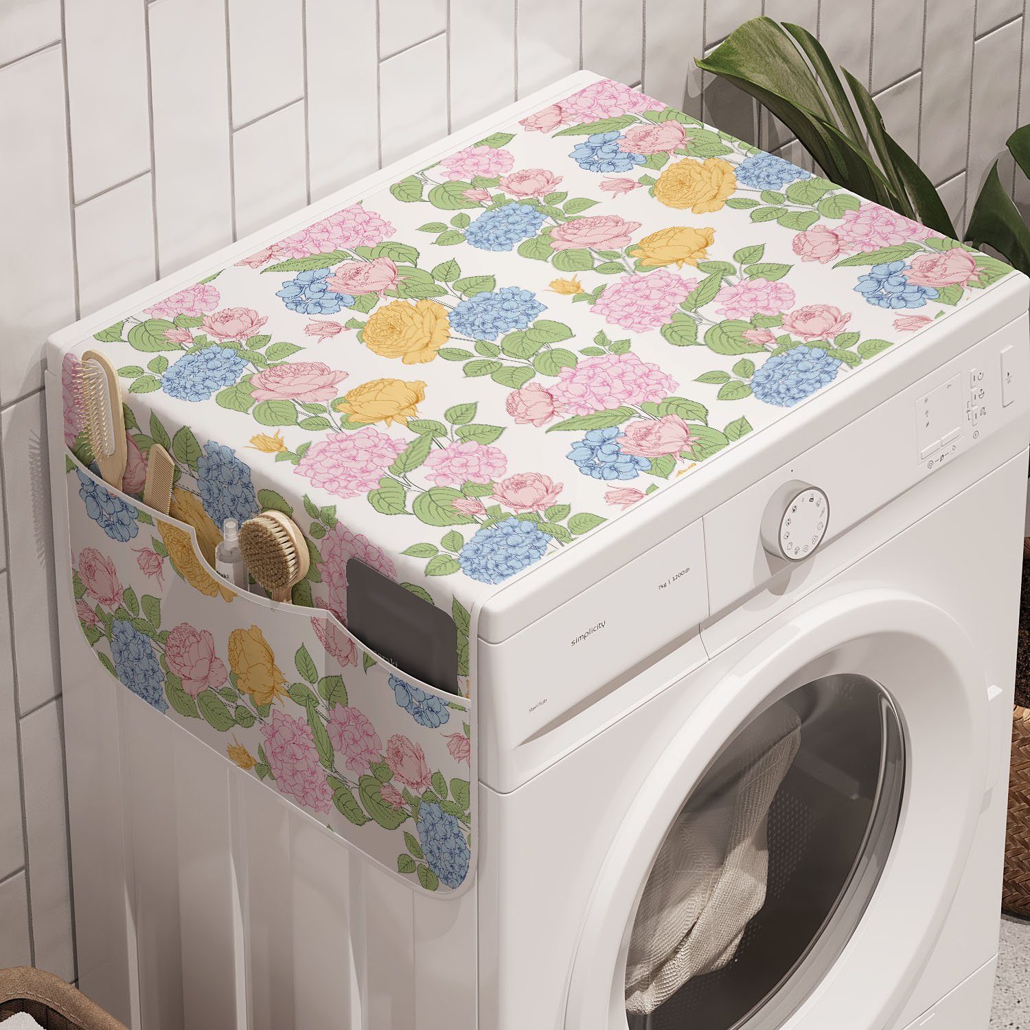 Abakuhaus Badorganizer Anti-Rutsch-Stoffabdeckung für Waschmaschine und Trockner, Pfingstrose Pastelltöne Blüten-Blumen