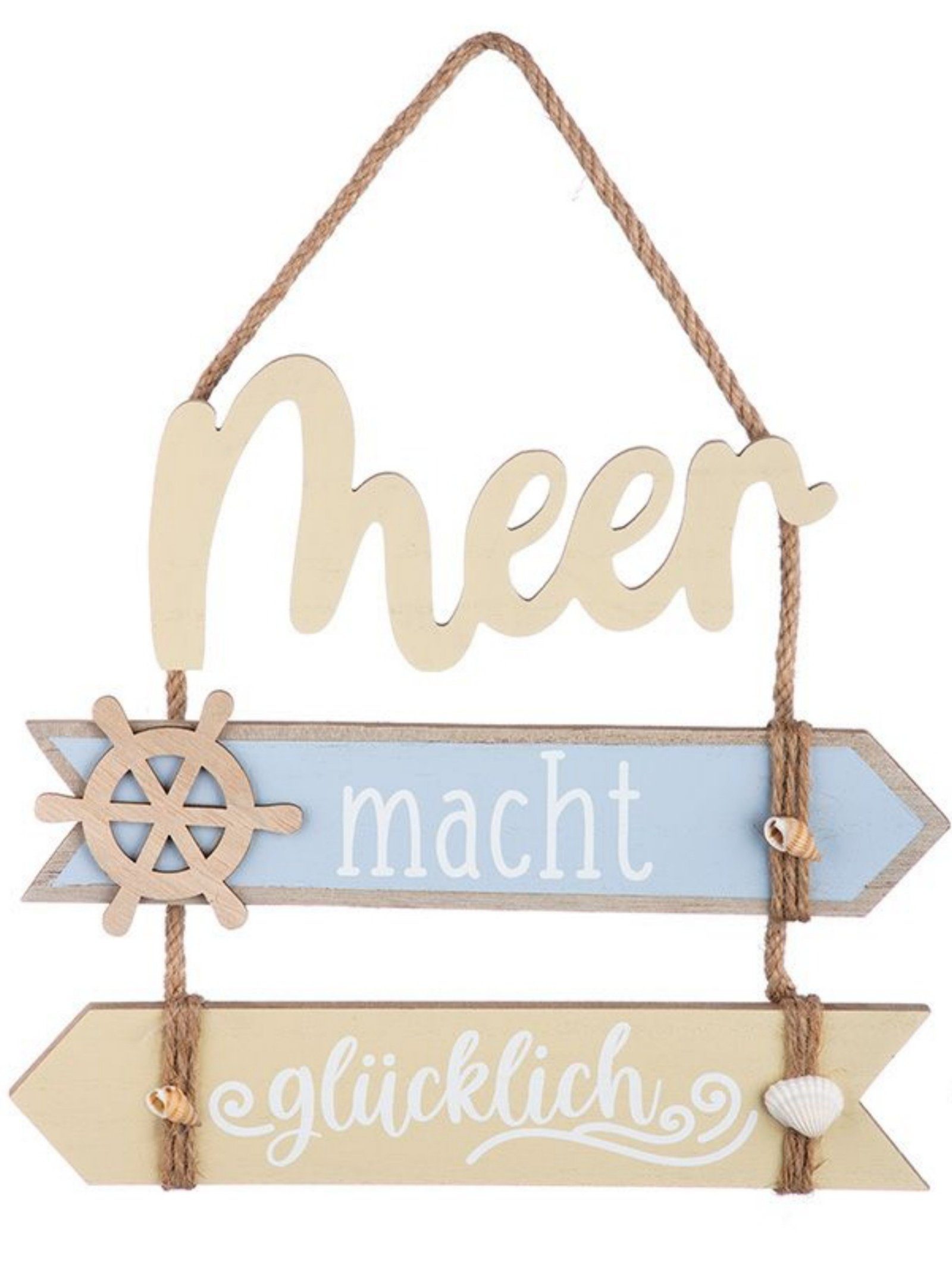 GILDE Wandbild, Garten, Maritimes Holzplankenschild Modell MEER MACHT GLueCKLICH Mate