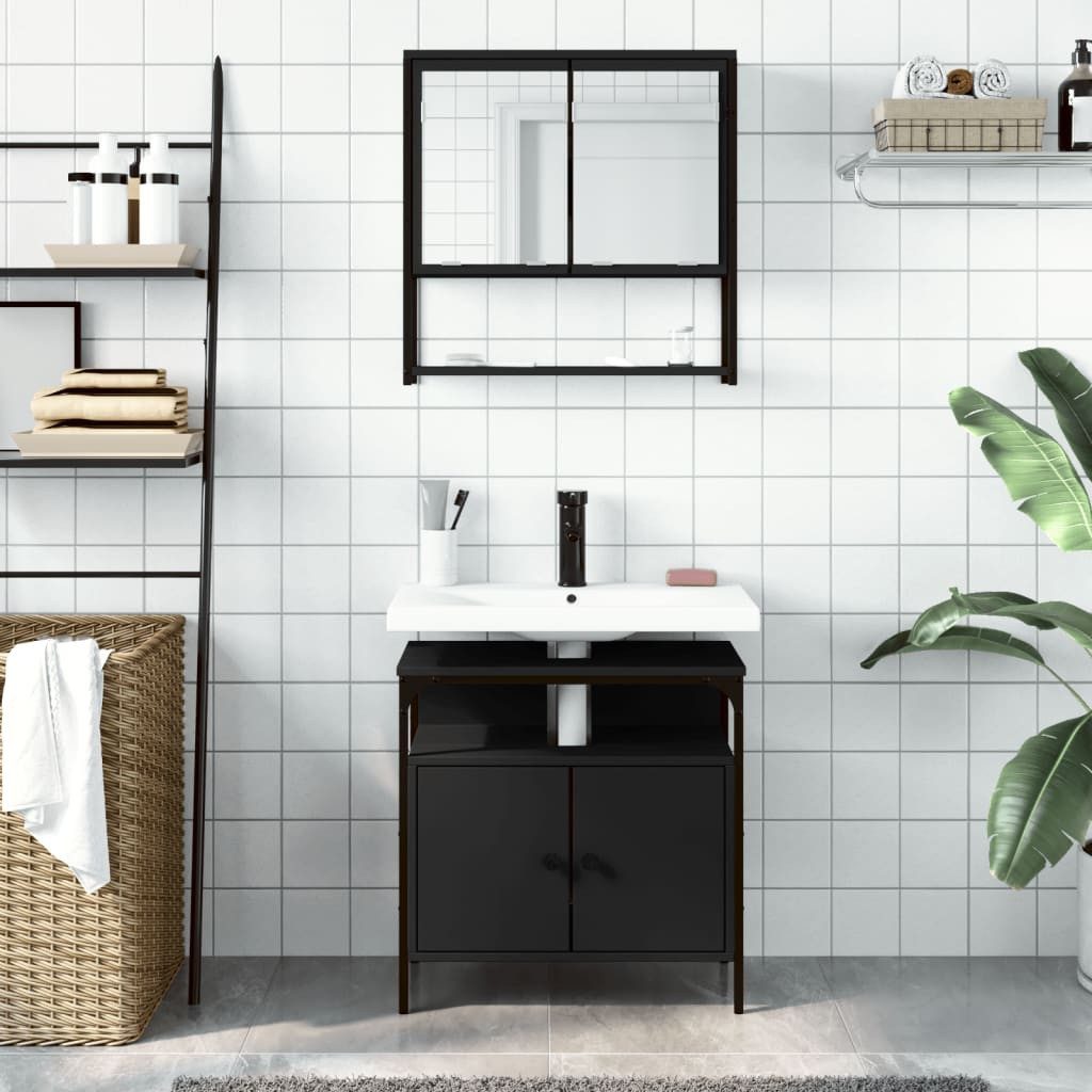 vidaXL Badezimmer-Set 2-tlg. Badmöbel-Set Schwarz Holzwerkstoff, günstig online kaufen