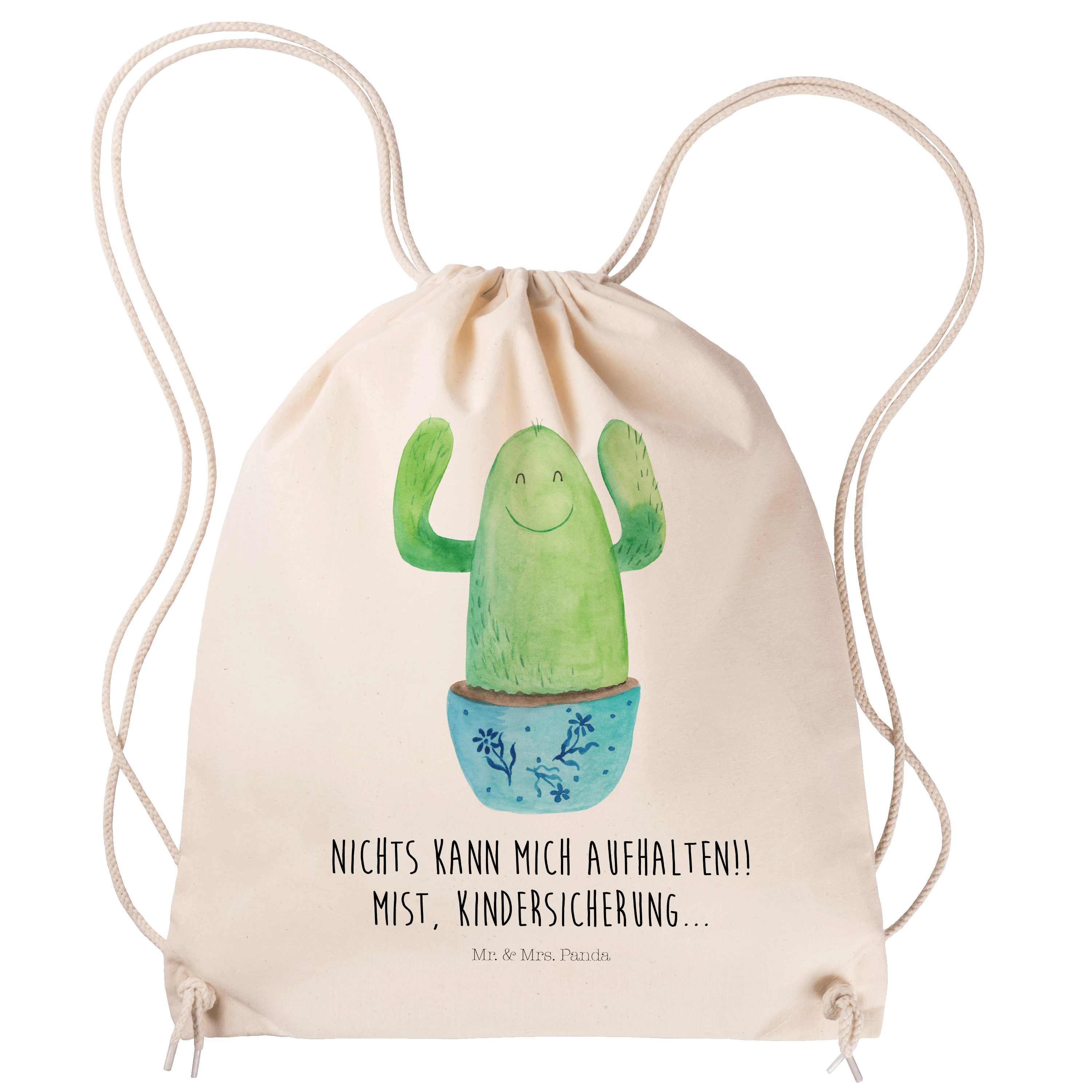 Mr. & Mrs. Panda Sporttasche Kaktus Happy - Transparent - Geschenk, Kakteen, Büroalltag, Mutter, S (1-tlg) | Canvas-Taschen