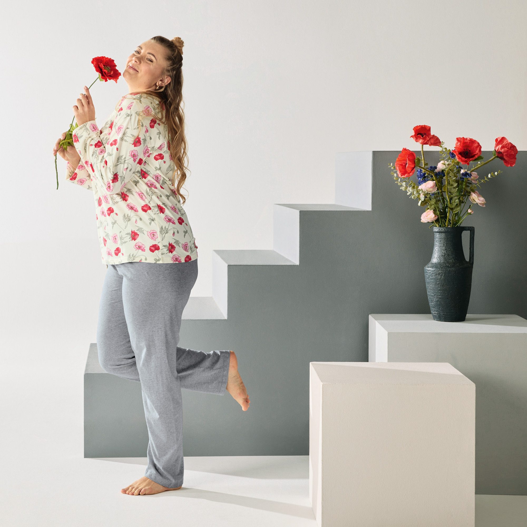 Erwin Müller Pyjama Damen-Schlafanzug Single-Jersey Blumen