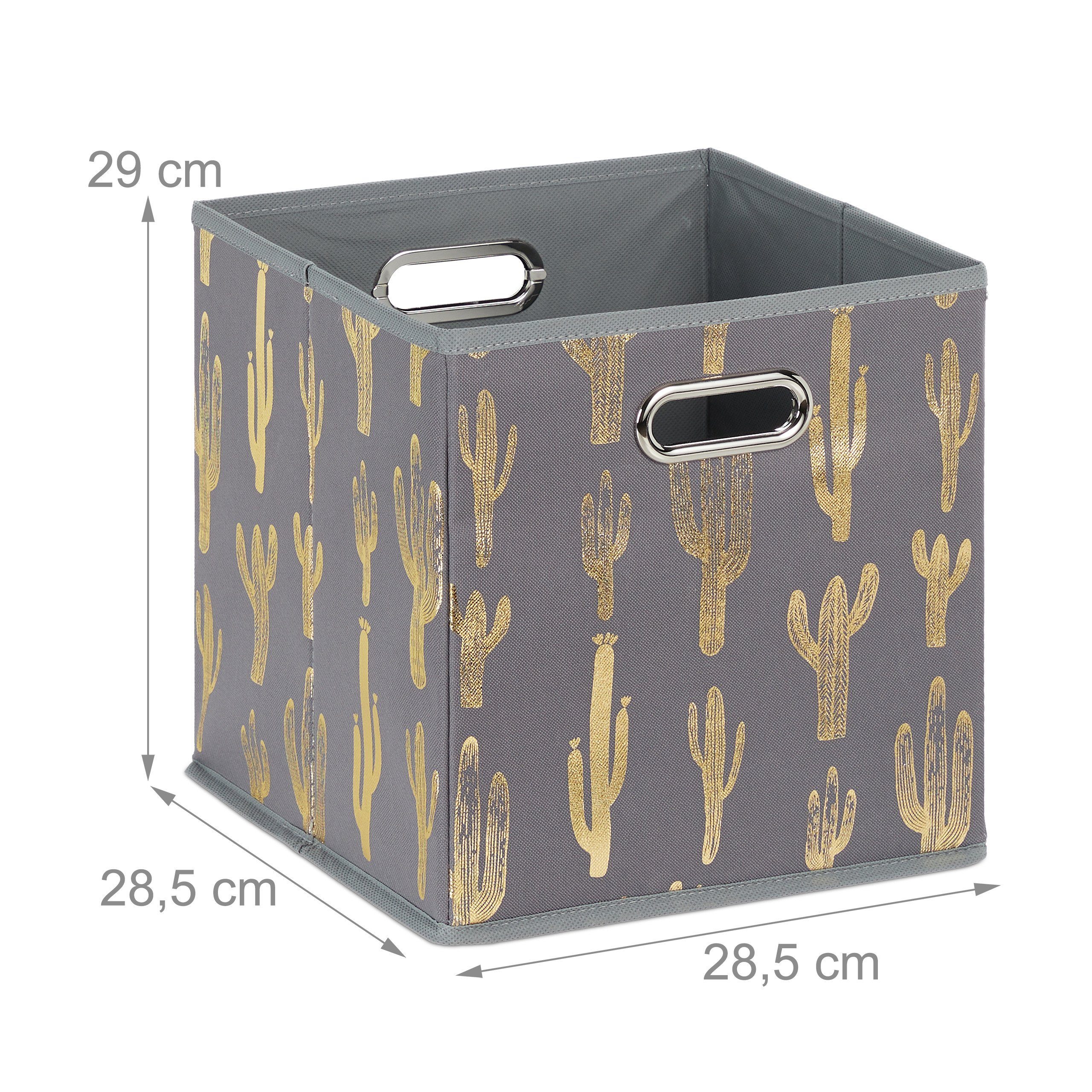 relaxdays Regalkorb 4 x Kaktusmotiv Quadratische Faltbox mit