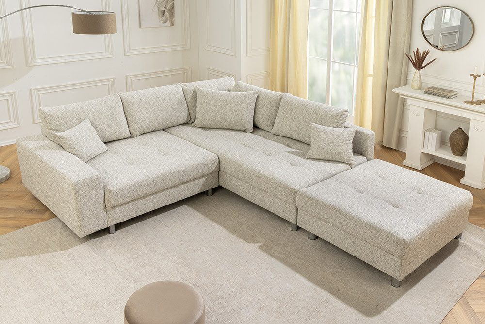 riess-ambiente Ecksofa KENT 220cm beige/chrom – Strukturstoff, L-Form, Mode günstig online kaufen