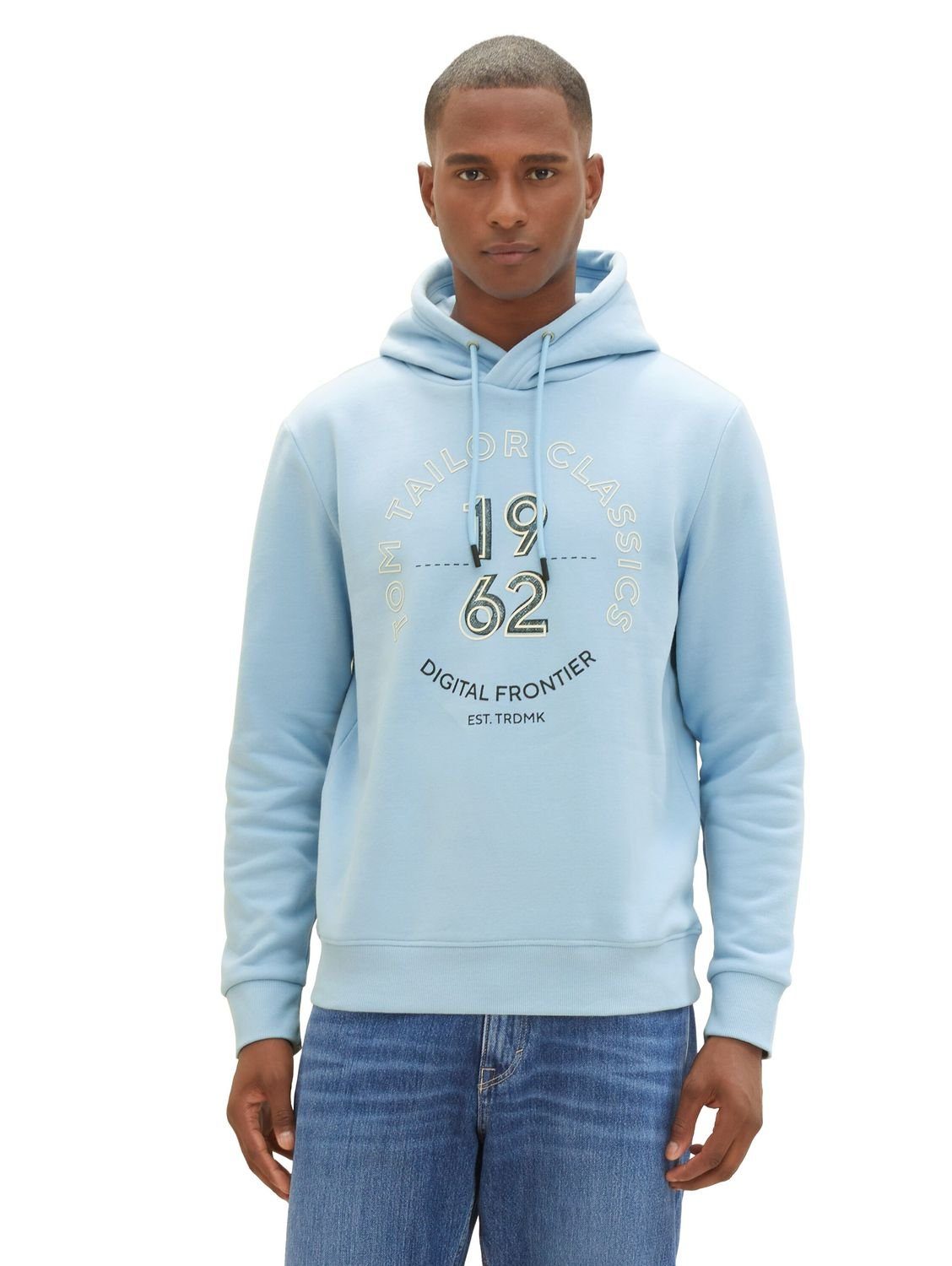 Blue TAILOR Baumwollmix Hoodie aus Middle PRINTED Out Washed 32245 TOM