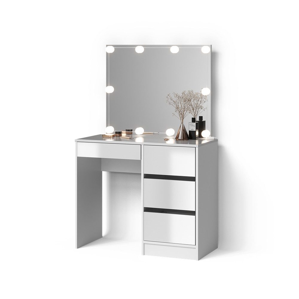 Livinity® Schminktisch Imola, Weiß/Weiß, 90 cm mit LED Beleuchtung (2-St)