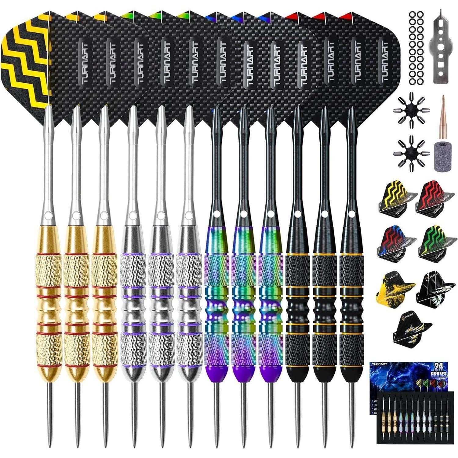 LuxusKollektion Dartpfeil Dartpfeile Steeldarts Metallspitze 12 Stück Set Schwarz EVA-Box