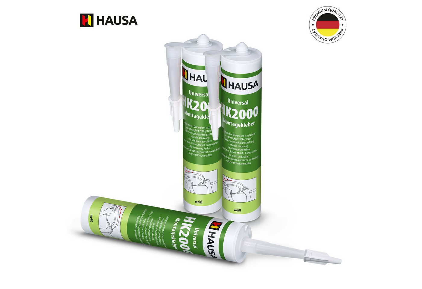 Thumbnail - Hausa Montagekleber Universal HK2000, (Kraftkleber, Baukleber, Styroporkleber, 3-tlg), für Innen-&Außen, starke Anfangsh...