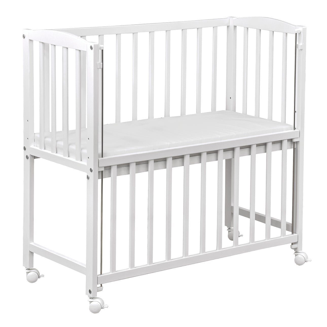 Baby-Delux Beistellbett Beistellbett, Babybett Stubenbett 90x40 weiß Kiefer mit Rollen Matratze