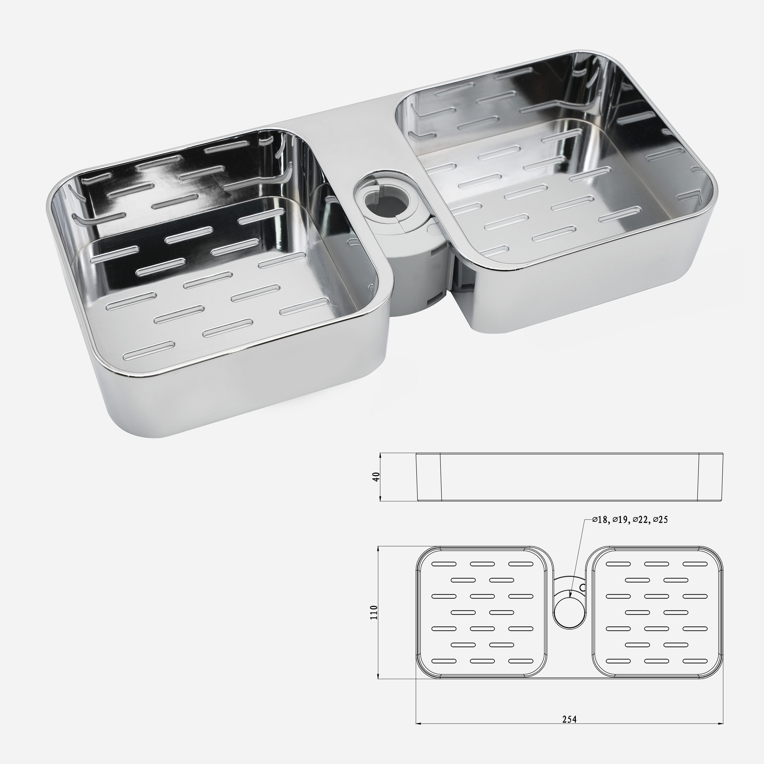 Euroshowers GmbH Duschablage zum Aufstecken Chrom für 19 und 22 mm ohne Bohren