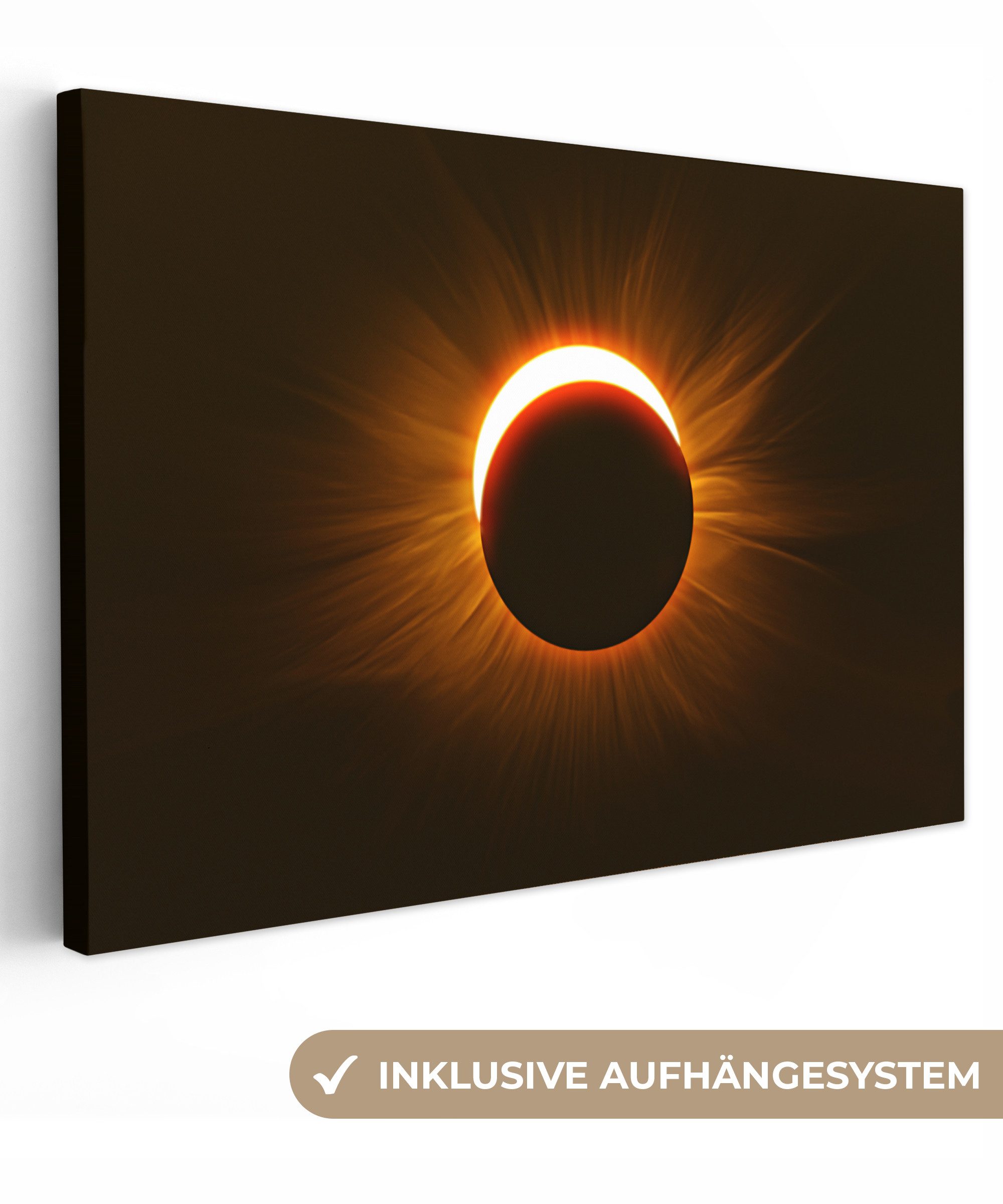 OneMillionCanvasses® Leinwandbild Rote Sonnenfinsternis in der Dunkelheit, Fotodruck (1 St), Leinwand Bilder Klein, Wand Dekoration Aesthetic 30x20 cm