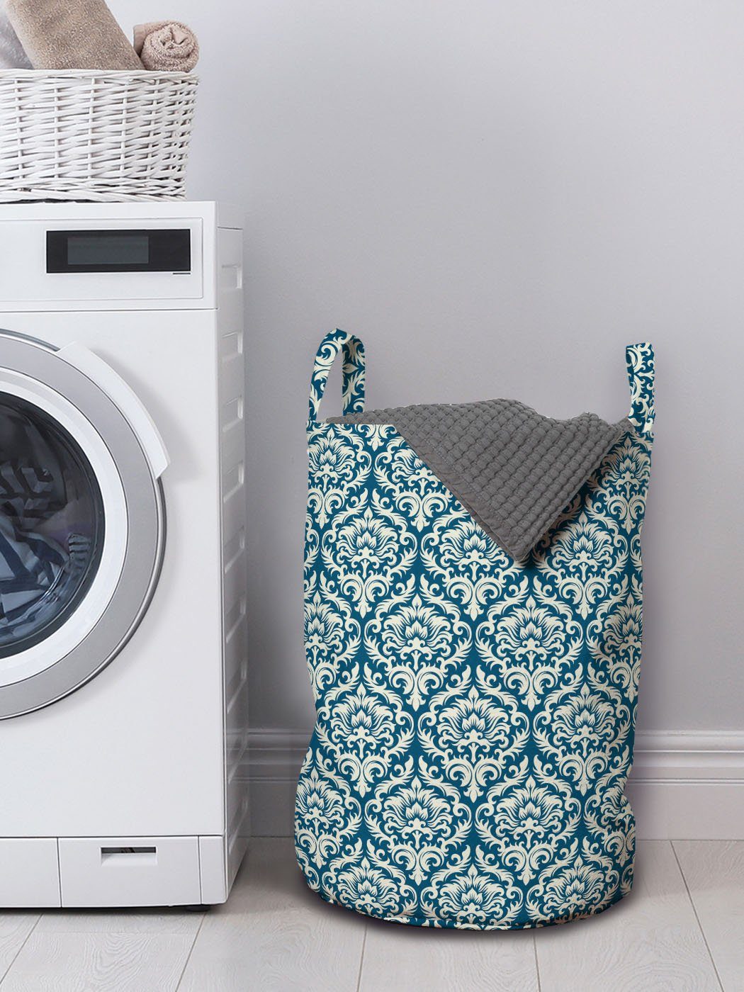 Abakuhaus Wäschesäckchen Damast Wäschekorb Kordelzugverschluss mit Blaues Waschsalons, Griffen Blumenmuster für