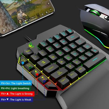 UrChoiceLtd Einhandverdrahtete mechanische Feel mit Hintergrundbeleuchtung Tastatur- und Maus-Set, mit Hintergrundbeleuchtung+RGB Gaming Mouse +LED-Wandler