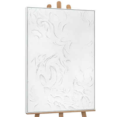 YS-Art Gemälde Weiße Symphonie, Leinwndbild Frau vorm Spiegel mit Rahmen