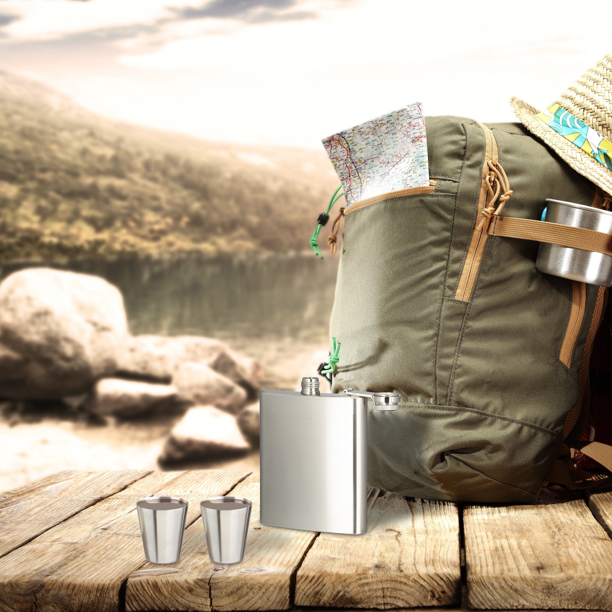 relaxdays Flachmann Set Edelstahl 7 teilig