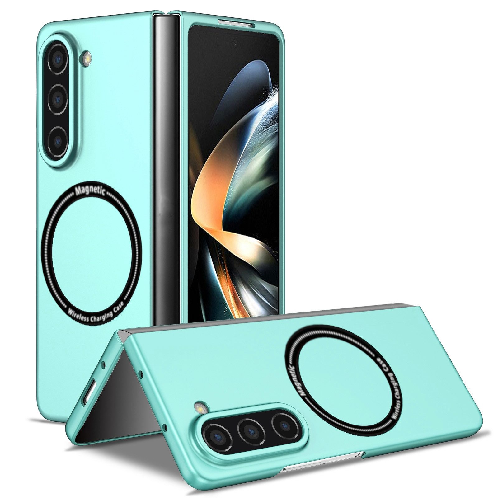 Wigento Handyhülle Für Samsung Galaxy Z Fold6 Magnet Magsafe Handy Schutz Hülle Türkis, MagSafe faltbare Schutzhülle