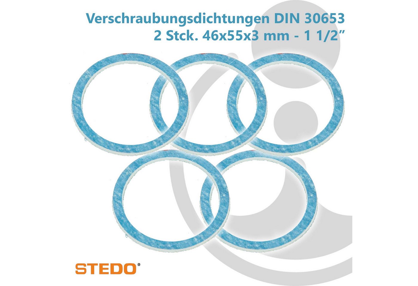 Thumbnail - Stedo Gewindefitting HD Pressdichtung, für Rohrverschraubung im Heizungsbau mit Markierung, 46 x 55 x 3 mm (5 Stück)