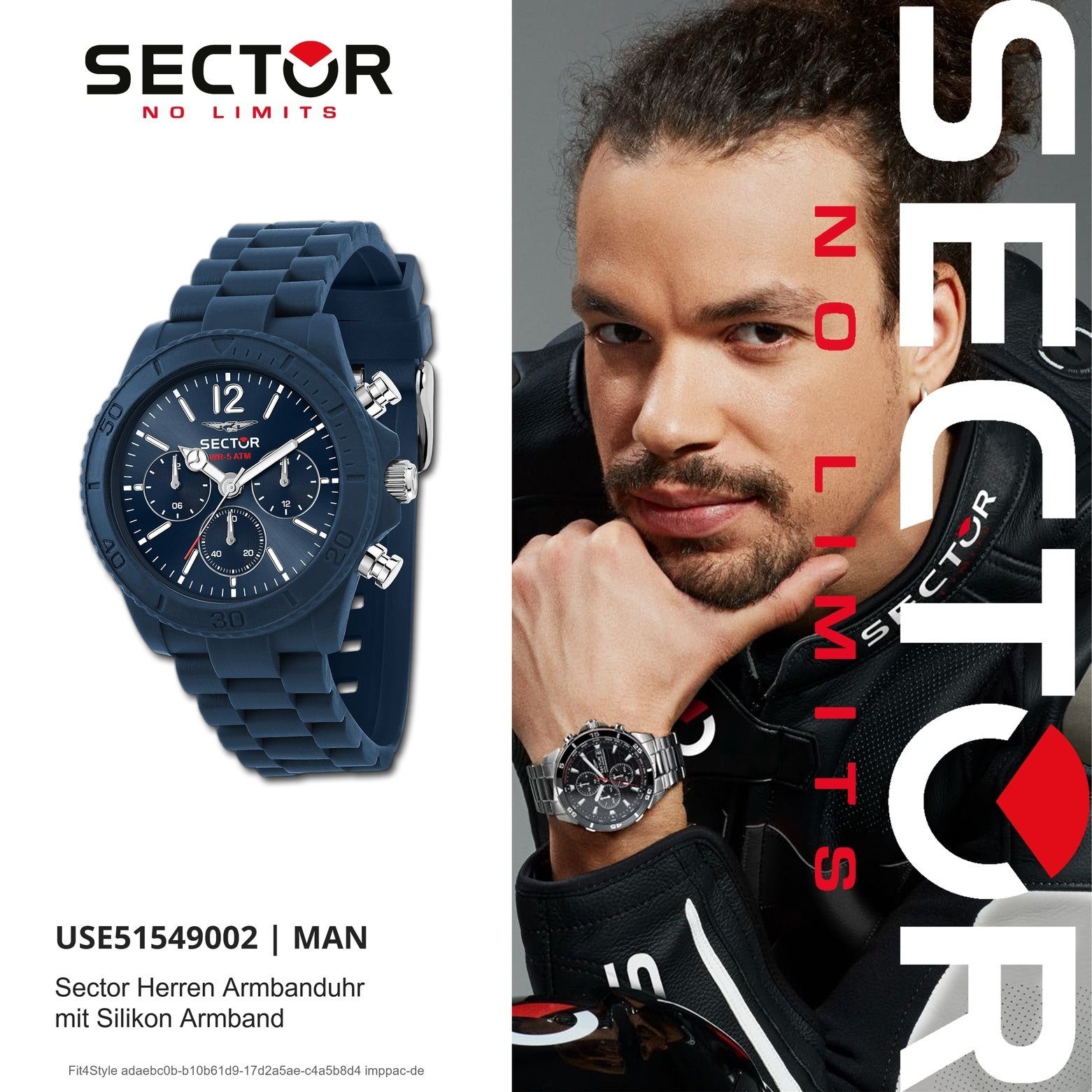 Sector Multifunktionsuhr Armbanduhr Silikonarmband (ca. Multifunktion, Armbanduhr Herren Fashion Herren groß Sector blau, 45mm), rund