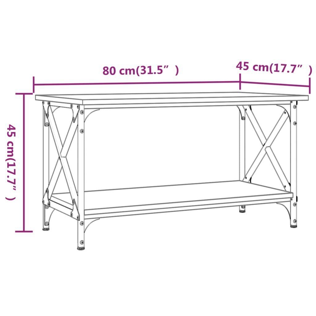 vidaXL Couchtisch Couchtisch Braun Braune 80x45x45 Holzwerkstoff Eisen Eiche | cm Eichen-Optik (1-St) Braune Eiche