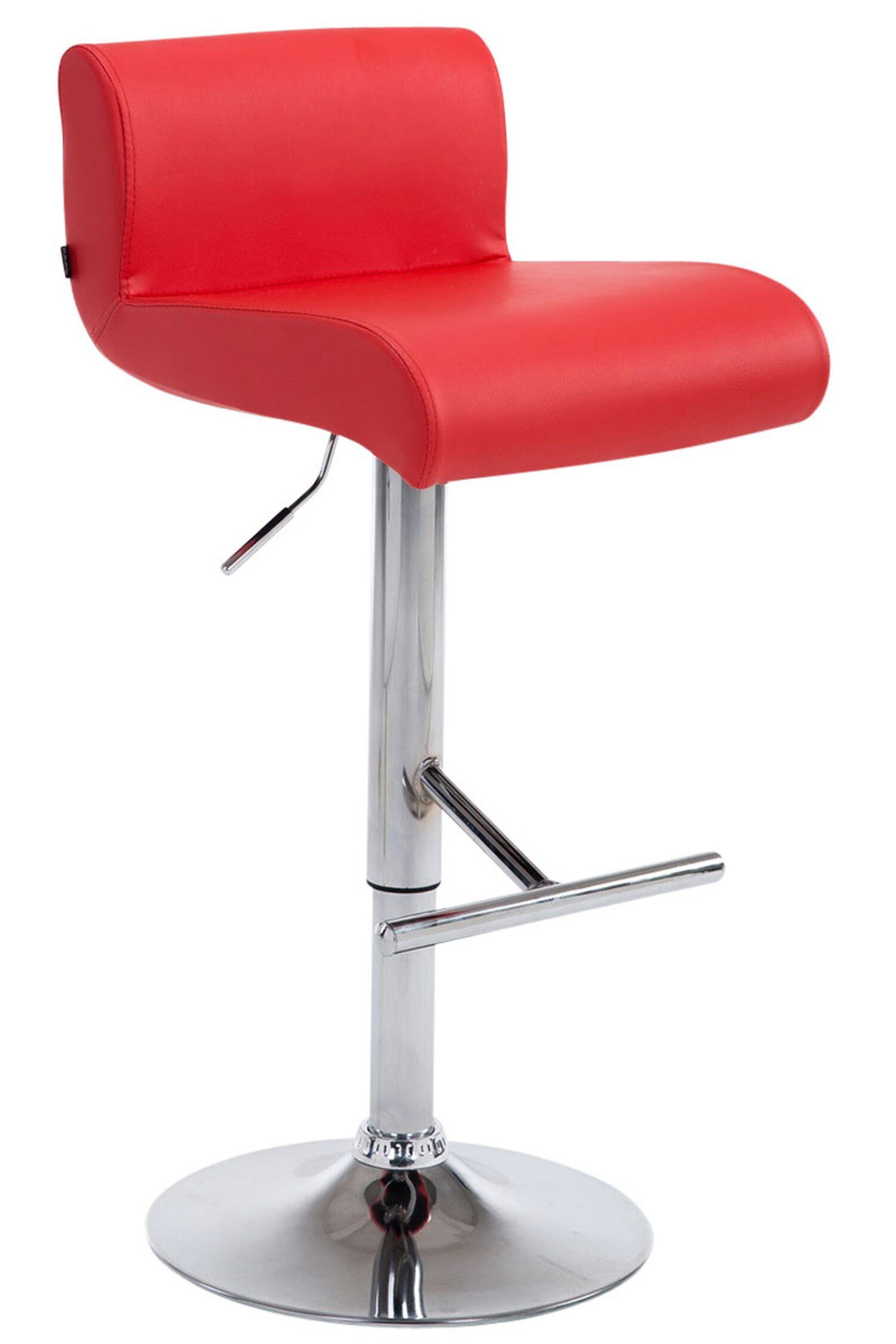 TPFLiving Barhocker Calif (Barstuhl höhenverstellbar - Hocker für Theke & Küche - Tresenhocker), 360° drehbar - chromfarbener Stahl - Sitzfläche: Kunstleder Rot